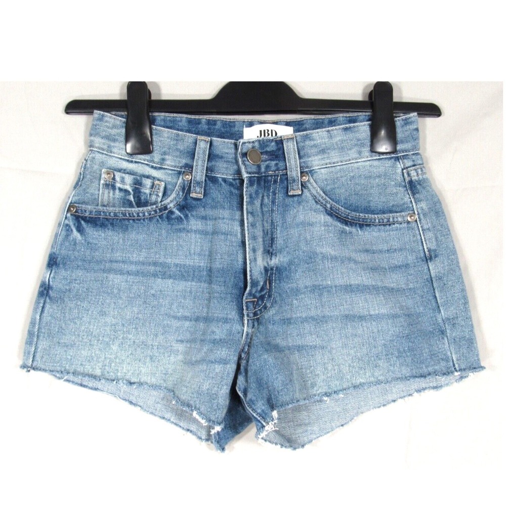 JBD Just Black Denim COTTON DENIM Mid-Rise CUT-OFF Frayed BLUE JEAN Shorts Sz XS
